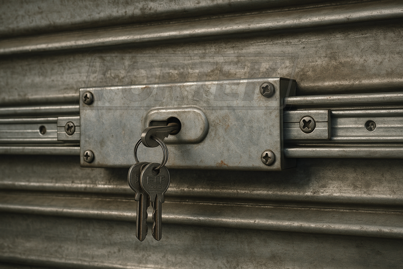 Serrure à boîtier rideau métallique FORTEK - Modèle industriel avec boîtier long et clés plates